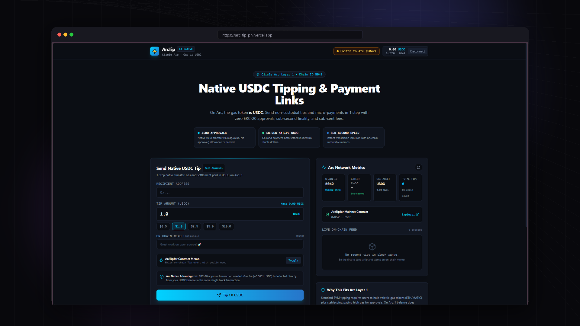 ArcTip Web3 Micro-tipping Mockup