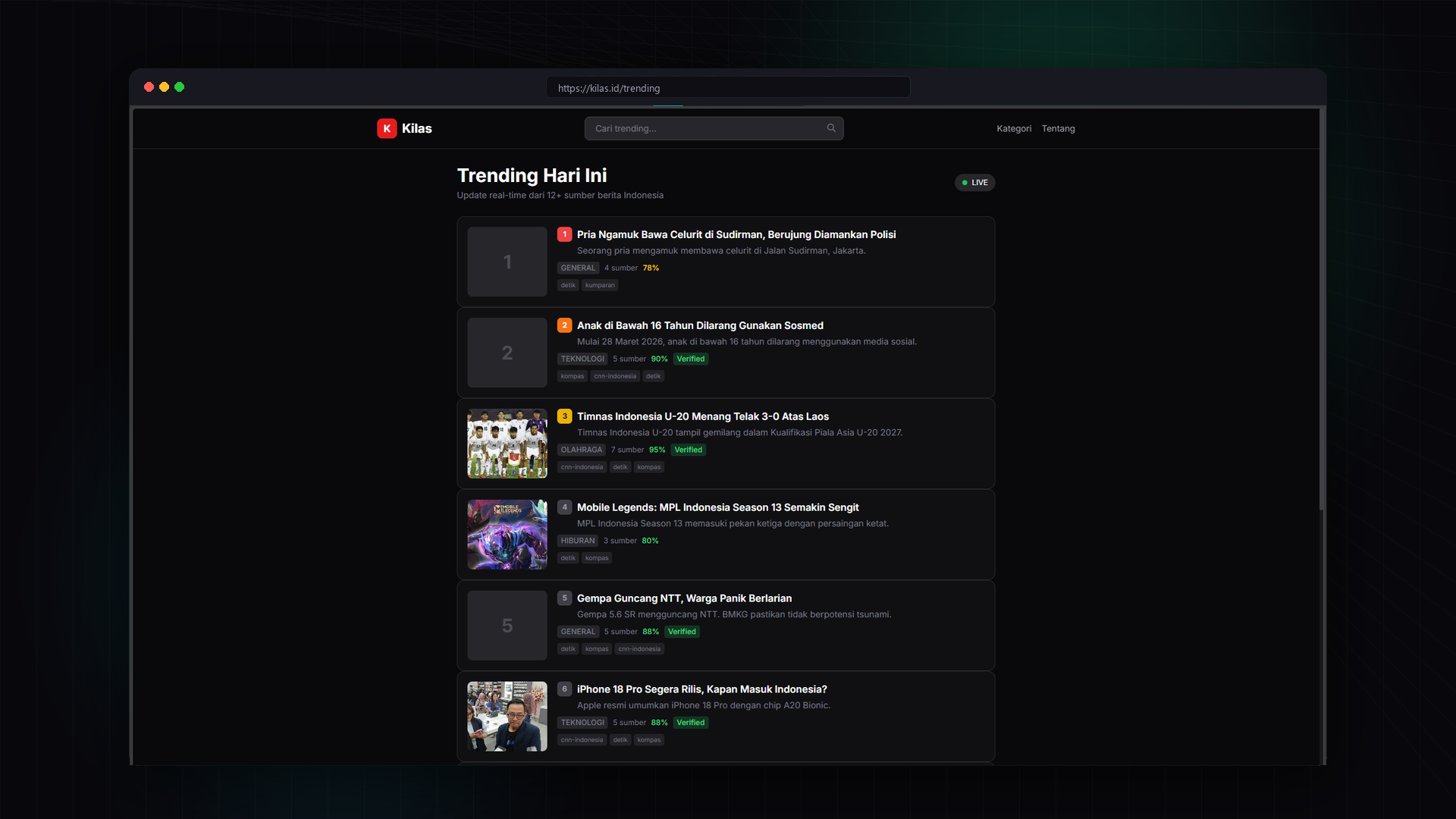 Kilas News Aggregator Mockup