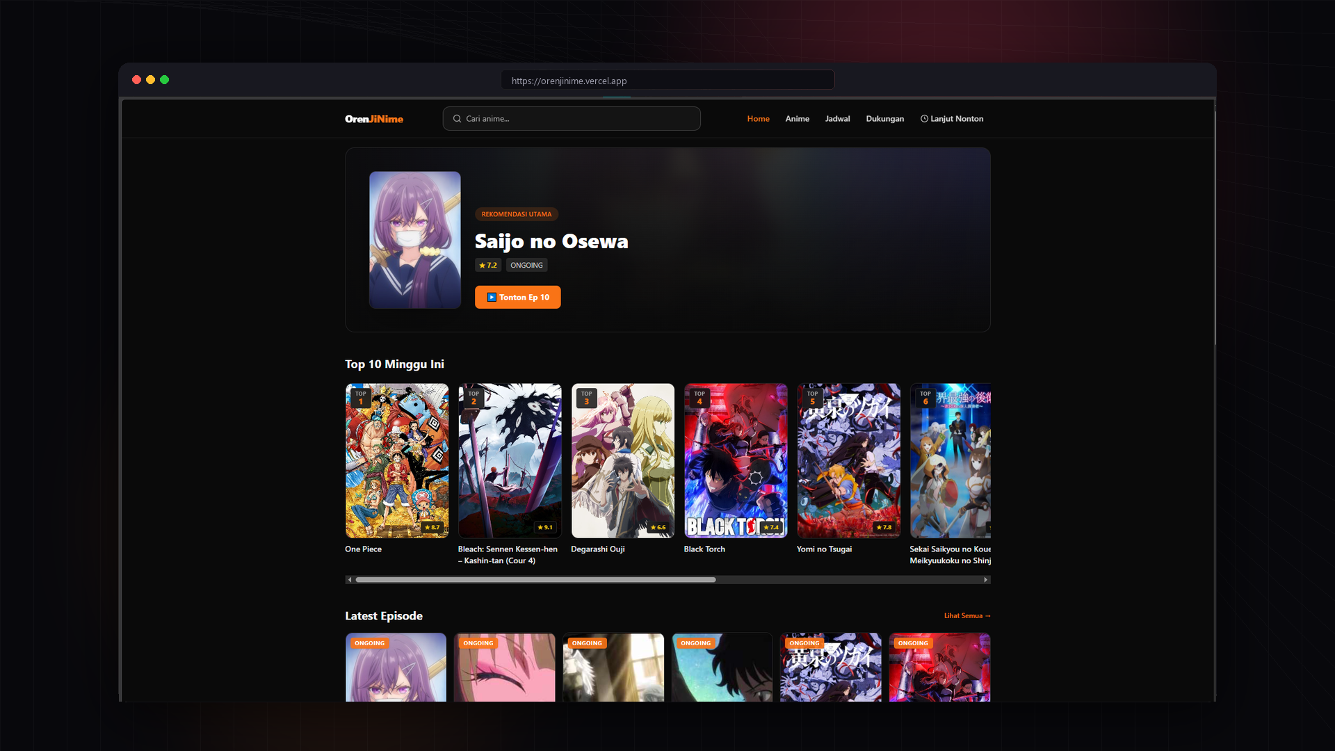 OrenJiNime Aggregator Mockup